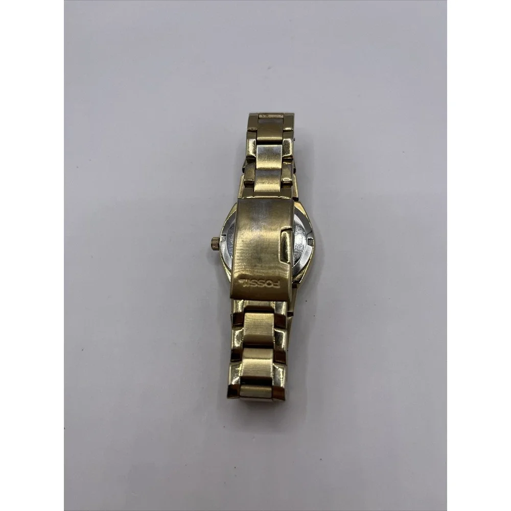 Fossil‎ AM4219 Gold/Rhinestone MOP Dial Date Women's Watch- New Battery!